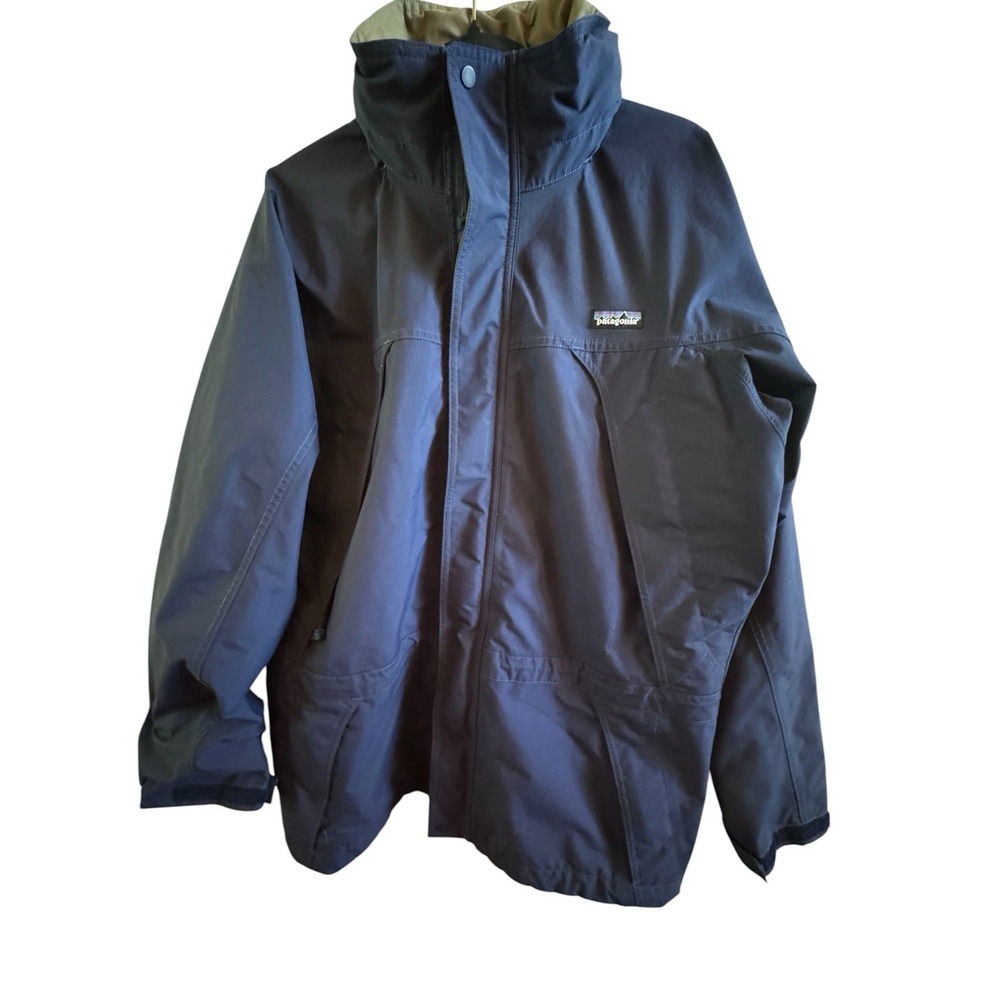 Patagonia Navy Blue Men's Medium Nylon Hooded Rain Parka Gore-Tex Zipped Pockets